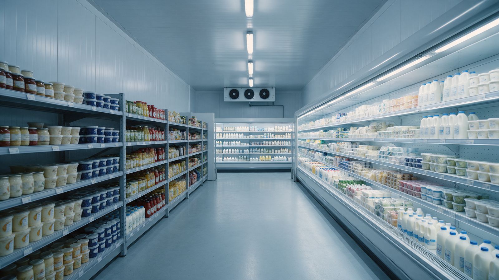 Corredor refrigerado de supermercado com câmara fria